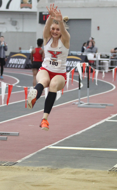 Brianna Hoyt(180) of Youngstown State competes in the Indoor Pentathlon Women's Long Jump at the Horizon League Indoor Track & Field Championship at the Watson and Tressel Training Site, Saturday, Feb. 25, 2017 in Youngstown. ..(Nikos Frazier | The Vindicator)..