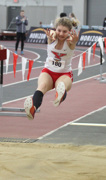 Brianna Hoyt(180) of Youngstown State competes in the Indoor Pentathlon Women's Long Jump at the Horizon League Indoor Track & Field Championship at the Watson and Tressel Training Site, Saturday, Feb. 25, 2017 in Youngstown. ..(Nikos Frazier | The Vindicator)..