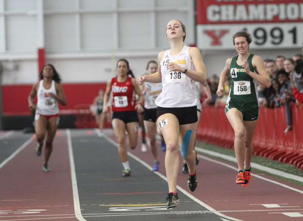 Tess Nelson(136) of Milwaukee places first in the Indoor Pentathlon Women's 800 Meter with a time of 2:30.79 at the Horizon League Indoor Track & Field Championship at the Watson and Tressel Training Site, Saturday, Feb. 25, 2017 in Youngstown. ..(Nikos Frazier | The Vindicator)..