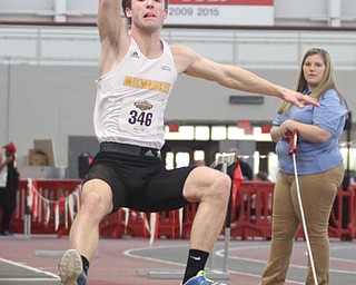 Konner Fierek(346) of Milwaukee competes in the Men's Long Jump at the Horizon League Indoor Track & Field Championship at the Watson and Tressel Training Site, Saturday, Feb. 25, 2017 in Youngstown. ..(Nikos Frazier | The Vindicator)..