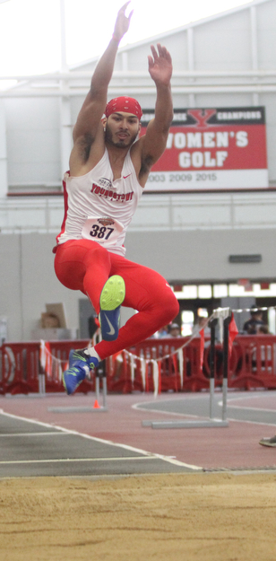 Arnaldo Morales(387) of Youngstown State competes in the Men's Long Jump at the Horizon League Indoor Track & Field Championship at the Watson and Tressel Training Site, Saturday, Feb. 25, 2017 in Youngstown. ..(Nikos Frazier | The Vindicator)..