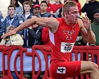 YOUNGSTOWN, OHIO - FEBRUARY 26, 2017: Chad Zallow of YSU sprints to the finish line to take first in the 60m hurdles during the Horizon League Championship track meet, Sunday afternoon at Youngstown State. DAVID DERMER | THE VINDICATOR