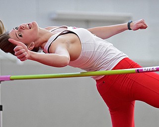 YOUNGSTOWN, OHIO - FEBRUARY 26, 2017: Mackenzie Sturtz of YSU clears the bar during an attempt during the women's high jump during the Horizon League Championship track meet, Sunday afternoon at Youngstown State. DAVID DERMER | THE VINDICATOR