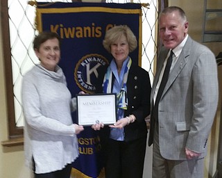 SPECIAL TO THE VINDICATOR
Kiwanis Club of Youngstown installed Kathy Mock, center, as a new member during the Feb. 17 meeting. Carla Hunter, club president, left, and Chris McCarty, past lieutenant governor, presented a certificate of membership and Kiwanis pin to Mock. Mock is the director of education and initiatives for United Way of Youngstown and the Mahoning Valley. Kiwanis members volunteer and financially support local organizations dedicated to serving children. The club meets at noon Fridays at YMCA, 17 N. Champion St., Youngstown. Guests are welcome. For information call McCarty at 330-729-1017, or cell 310-948-8858.