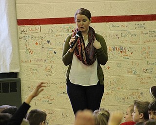 Neighbors | Abby Slanker.Brigid Ratcliffe, of The Sandy Hook Promise, spoke to C.H. Campbell Elementary School students during Start With Hello Week on Feb. 9.