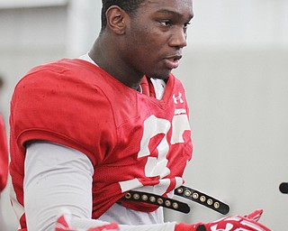 William D Lewis the Vindicator YSU's  Johnson Loigene(33)during 3-3-17 practice at WATTS Center.