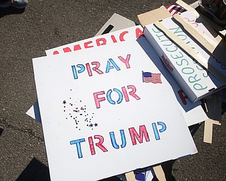 Signs sit on a workbench at the Summitville Tile parking lot on 224, Saturday, March 4, 2017 in Boardman. ..(Nikos Frazier | The Vindicator)..