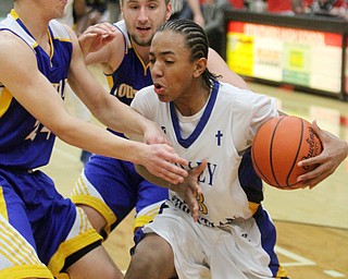 William D Lewis The Vindicator Valley's Jordan McKinney(23) keeps the ball from Southern's Ethan West (24) and Dakota Wetzel(4).