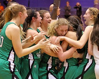 William D Lewis The Vindicator WB'splayers celebrate after Brenna Rito(3) 2nd from right scored winning bucket.