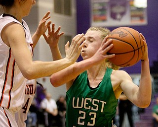 William D Lewis The Vindicator WB's Alysa Edwares-Frick(23) is stopped by Padua'sTami Huckoby(24)