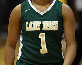 03-04-17 - D3 Regional Semi Girls Basketball-  Garfield G-Men vs Ursuline Irish at Cuyahoga Falls High School in Cuyahoga Falls, OH.  .4th qtr., as she walks to the bench,  Ursuline's #1 Datshanette Harris reacts to the loss to Garfield