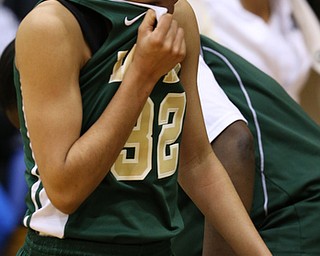 03-04-17 - D3 Regional Semi Girls Basketball-  Garfield G-Men vs Ursuline Irish at Cuyahoga Falls High School in Cuyahoga Falls, OH.  .4th. qtr., Ursuline's #32 Simone Comeris cries as she goes to the bench as Garfield G-Men win the game.