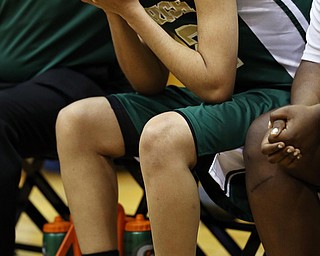 03-04-17 - D3 Regional Semi Girls Basketball-  Garfield G-Men vs Ursuline Irish at Cuyahoga Falls High School in Cuyahoga Falls, OH.  .4th. qtr., Ursuline's #32 Simone Comeris consoled on the bench as Garfield G-Men win the game.