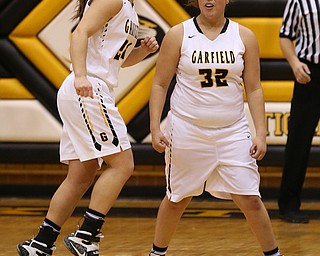 03-04-17 - D3 Regional Semi Girls Basketball-  Garfield G-Men vs Ursuline Irish at Cuyahoga Falls High School in Cuyahoga Falls, OH.  .Garfield's #24 Lauren Jones and Garfield's #32 Taylor Brown celbrate their victory