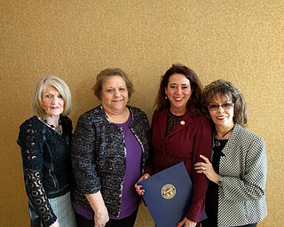 SPECIAL TO THE VINDICATOR
Youngstown Area Federation of Women’s Clubs will host the GFWC/Ohio Federation of Women’s Clubs on March 25 for the 2017 Northeast Ohio District Legislation Day. Members will celebrate the club’s successes and receive awards for 2016. This year’s theme is “Volunteering – A Work of Heart,” and featured speaker will be state Rep. Michele Lepore-Hagan, D-58th. Guests will be welcomed by Mary Witkowski, district president, and Catherine Campana, general chairman. The event will take place at Tippecanoe Country Club with registration from 10 to 10:30 a.m. followed by the meeting. The cost is $24 per person, and reservations must be made by Wednesday. Checks should be made payable to YAFWC and mailed to Campana, 5590 Sampson Drive, Girard, OH 44420. Above, from left, are Betty Cmil, co-chairman; Witkowski; Lepore-Hagan; and Pat Marsico, co-chairman.