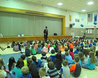 Neighbors | Alexis Bartolomucci.Students at Poland Union gathered in the gymnasium to listen to Abraham Lincoln give a presentation about his life on Feb. 15.