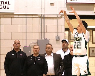 Vince Venzio(22) of Ursuline goes up for three during the 1st quarter as Girard takes on Ursuline, Thursday, March 9, 2017 at Boardman High School. Ursuline won 62-53...(Nikos Frazier | The Vindicator)..