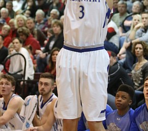 Braeden O'Shaungnessy(3) of Poland goes up for three during the 2nd half as Salem takes on Poland Seminary, Thursday, March 9, 2017 at Boardman High School. Salem won 70-66...(Nikos Frazier | The Vindicator)..