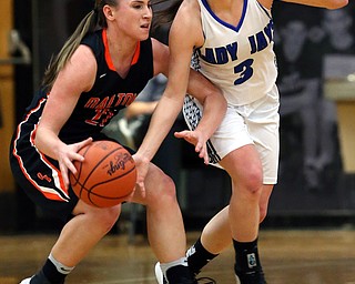 03-09-17 -Girls Basketball-  1st. qtr., Jackson-Milton's #3 Emily Williams steals the ball from Dalton's #21 Kelsey shoup.  Dalton Bulldogs vs Jackson-Milton Blue Jays at Perry High School in Massillon, OH.
