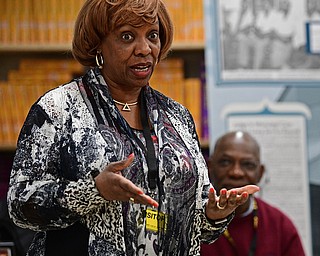 COLUMBIANA, OHIO - MARCH 9, 2017: Janice W. Kelsey speaks to the english class of Jackie Mercer about her experience with the Children's March and Civil Rights in her childhood, Thursday morning at Crestview High School. DAVID DERMER | THE VINDICATOR..Janice's brother Alvin Wesley is seated.