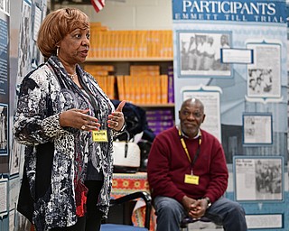 COLUMBIANA, OHIO - MARCH 9, 2017: Janice W. Kelsey speaks to the english class of Jackie Mercer about her experience with the Children's March and Civil Rights in her childhood, Thursday morning at Crestview High School. DAVID DERMER | THE VINDICATOR..Janice's brother Alvin Wesley is seated.
