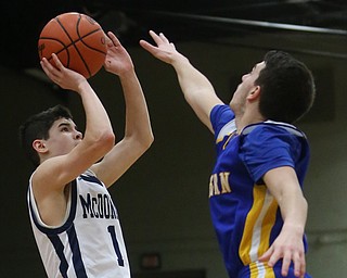 Zach Rasile(1) of McDonald goes up for three during the 3rd quarter as Southern Local takes on McDonald, Friday, March 10, 2017 at Struthers High School. McDonald won 96-43...(Nikos Frazier | The Vindicator)..