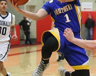 Dominic Pugliano(1) of Southern goes up for a layup during the 4th quarter as Southern Local takes on McDonald, Friday, March 10, 2017 at Struthers High School. McDonald won 96-43...(Nikos Frazier | The Vindicator)..