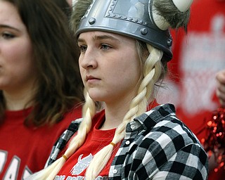 MICHAEL G TAYLOR | THE VINDICATOR- 03-10-17  -Basketball-   After losing the district final to Garfield, a Labrae fan is stunned. Boys high School basketball Garfield G-Men vs Labrae Vikings D3 Distric Finals at Warren G. Harding High School, Warren, OH