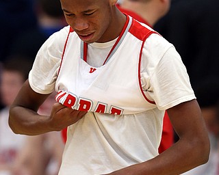 MICHAEL G TAYLOR | THE VINDICATOR- 03-10-17  -Basketball-   After losing the district final to Garfield, Labrae's #14 Tariq Drake is heartbroken. Boys high School basketball Garfield G-Men vs Labrae Vikings D3 Distric Finals at Warren G. Harding High School, Warren, OH