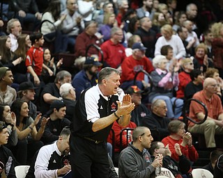 Salem head coach Rich Hart celebrates a basket early in the 1st quarter as Salem takes on Ursuline in the Division II District Final, Saturday, March 11, 2017 at Boardman High School. Ursuline won 70-33...(Nikos Frazier | The Vindicator)..
