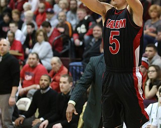 Jon Gerace(5) of Salem goes up for three during the 2nd quarter as Salem takes on Ursuline in the Division II District Final, Saturday, March 11, 2017 at Boardman High School. Ursuline won 70-33...(Nikos Frazier | The Vindicator)..