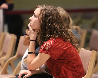        ROBERT K. YOSAY  | THE VINDICATOR.     .Brookfield Middle School Kaelyn Johns..(8)  with a look of determination.. spells her word ...West Branch eighth grade student Macey Stancato wins the 84th Regional Spelling Bee spelling the championship word "sarcoidosis" correctly..Poland's Sophie Sainato won second place and four-time returnee Angela McKenna from Girard won third place...-30-