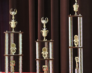        ROBERT K. YOSAY  | THE VINDICATOR.     .and the winning trophys..West Branch eighth grade student Macey Stancato wins the 84th Regional Spelling Bee spelling the championship word "sarcoidosis" correctly..Poland's Sophie Sainato won second place and four-time returnee Angela McKenna from Girard won third place...-30-