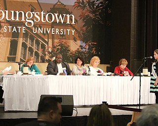       ROBERT K. YOSAY  | THE VINDICATOR.     .West Branch eighth grade student Macey Stancato wins the 84th Regional Spelling Bee spelling the championship word "sarcoidosis" correctly..Poland's Sophie Sainato won second place and four-time returnee Angela McKenna from Girard won third place...-30-