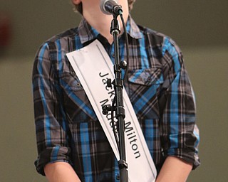        ROBERT K. YOSAY  | THE VINDICATOR.     .ohhh..  as Jackson Milton Middle School  Josh Demski (8)  reacts to his missed spelling..West Branch eighth grade student Macey Stancato wins the 84th Regional Spelling Bee spelling the championship word "sarcoidosis" correctly..Poland's Sophie Sainato won second place and four-time returnee Angela McKenna from Girard won third place...-30-