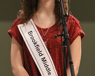        ROBERT K. YOSAY  | THE VINDICATOR.     .Brookfield Middle School Kaelyn Johns..(8)  with a look of determination.. spells her word ...West Branch eighth grade student Macey Stancato wins the 84th Regional Spelling Bee spelling the championship word "sarcoidosis" correctly..Poland's Sophie Sainato won second place and four-time returnee Angela McKenna from Girard won third place...-30-