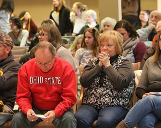        ROBERT K. YOSAY  | THE VINDICATOR.     .Parents and supporters of the contestants  wait and listen as the participants went through their words ..West Branch eighth grade student Macey Stancato wins the 84th Regional Spelling Bee spelling the championship word "sarcoidosis" correctly..Poland's Sophie Sainato won second place and four-time returnee Angela McKenna from Girard won third place...-30-