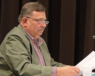        ROBERT K. YOSAY  | THE VINDICATOR.     .Dr Fred Owens...  pronounced the words and checks each speller .....West Branch eighth grade student Macey Stancato wins the 84th Regional Spelling Bee spelling the championship word "sarcoidosis" correctly..Poland's Sophie Sainato won second place and four-time returnee Angela McKenna from Girard won third place...-30-
