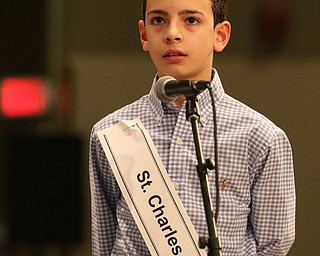        ROBERT K. YOSAY  | THE VINDICATOR.     .Jay Campbell of St Charles  thinks about his word..West Branch eighth grade student Macey Stancato wins the 84th Regional Spelling Bee spelling the championship word "sarcoidosis" correctly..Poland's Sophie Sainato won second place and four-time returnee Angela McKenna from Girard won third place...-30-