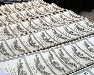        ROBERT K. YOSAY  | THE VINDICATOR.     .Certificates of school championships for each student in the BEE..West Branch eighth grade student Macey Stancato wins the 84th Regional Spelling Bee spelling the championship word "sarcoidosis" correctly..Poland's Sophie Sainato won second place and four-time returnee Angela McKenna from Girard won third place...-30-