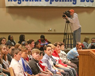        ROBERT K. YOSAY  | THE VINDICATOR.     .contestants  in th e 84th Bee sit patiently at the start of the Bee  held in Kilcawley on YSU campus..West Branch eighth grade student Macey Stancato wins the 84th Regional Spelling Bee spelling the championship word "sarcoidosis" correctly..Poland's Sophie Sainato won second place and four-time returnee Angela McKenna from Girard won third place...-30-