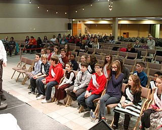        ROBERT K. YOSAY  | THE VINDICATOR.     .Starting the Second Round  Struthers Elementary  Christopher Dominick..  (3)   whips thru his word.. is West Branch eighth grade student Macey Stancato wins the 84th Regional Spelling Bee spelling the championship word "sarcoidosis" correctly..Poland's Sophie Sainato won second place and four-time returnee Angela McKenna from Girard won third place...-30-