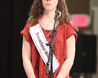        ROBERT K. YOSAY  | THE VINDICATOR.     .West Branch eighth grade student Macey Stancato wins the 84th Regional Spelling Bee spelling the championship word "sarcoidosis" correctly..Poland's Sophie Sainato won second place and four-time returnee Angela McKenna from Girard won third place...-30-