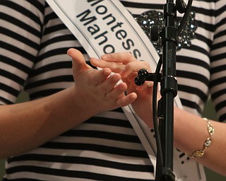        ROBERT K. YOSAY  | THE VINDICATOR.     .West Branch eighth grade student Macey Stancato wins the 84th Regional Spelling Bee spelling the championship word "sarcoidosis" correctly..Poland's Sophie Sainato won second place and four-time returnee Angela McKenna from Girard won third place...-30-