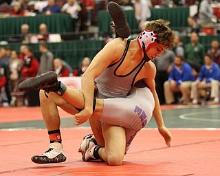 Freshman Anthony D'Alesio of Canfield is heading to the consolation Semi Finals in the 152# Div II after defeating Garrett Coe of Keystone.