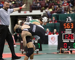 Christian Wayt, West Branch 106# beats Tanner Jordan to head to the Semi Finals. Photo by Mary Beidelschies