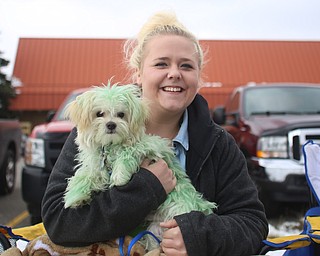 Megan Braden of Boardman and her 5 month-old Maltese Toby pose for a photo during the Mahoning Valley St. Patrick's Day Parade on Market Street in Boardman, Sunday, March 12, 2017. ..(Nikos Frazier | The Vindicator)..