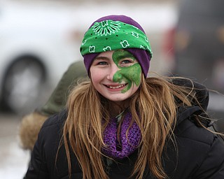 A girl smiles during the Mahoning Valley St. Patrick's Day Parade on Market Street in Boardman, Sunday, March 12, 2017. ..(Nikos Frazier | The Vindicator)..