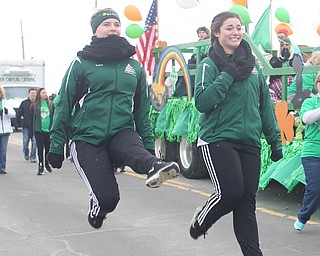 Members of the Burke School of Irish Dance perform during the Mahoning Valley St. Patrick's Day Parade on Market Street in Boardman, Sunday, March 12, 2017. ..(Nikos Frazier | The Vindicator)..