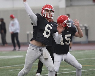 Youngstown senior quarterback Hunter Wells(6) during practice at the Watson and Tressel Training Site, Friday, March 17, 2017, in Youngstown. ..(Nikos Frazier | The Vindicator)..